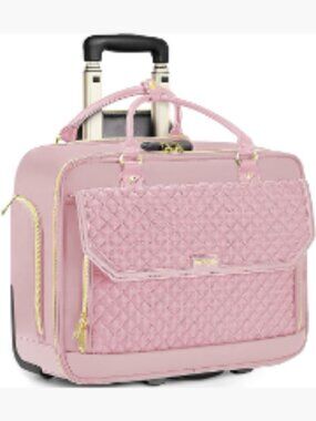 Rolling Laptop Bag with Wheels, 17 Inch Computer Briefcase, Leather Polyester,